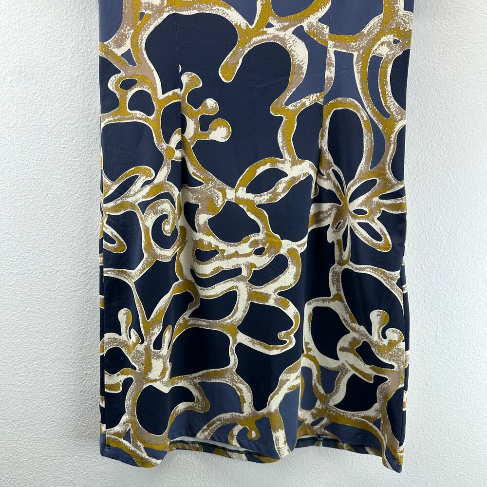 J. McLaughlin Navy, Gold & White Abstract Swirl Short-Sleeve Dress - Picture 6 of 11